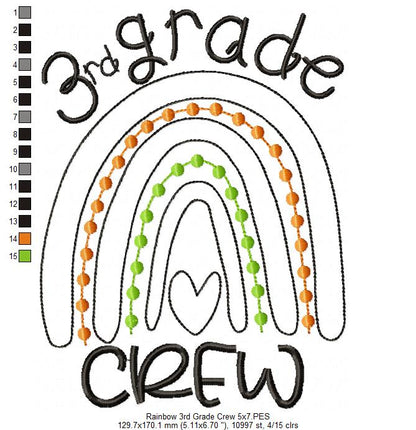 Rainbow 3rd Grade Crew - Satin and Bean Stitch Applique - Set of 2 designs