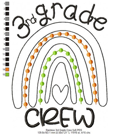 Rainbow 3rd Grade Crew - Satin and Bean Stitch Applique - Set of 2 designs