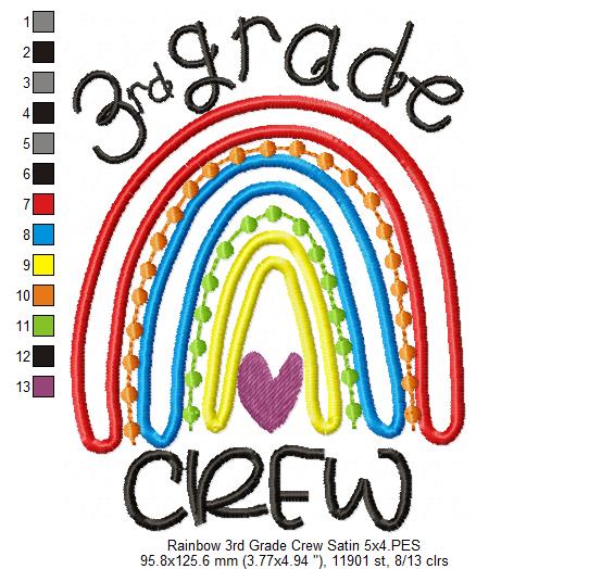 Rainbow 3rd Grade Crew - Satin and Bean Stitch Applique - Set of 2 designs