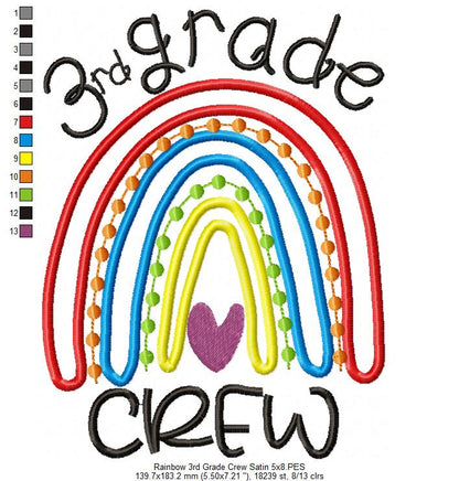 Rainbow 3rd Grade Crew - Satin and Bean Stitch Applique - Set of 2 designs