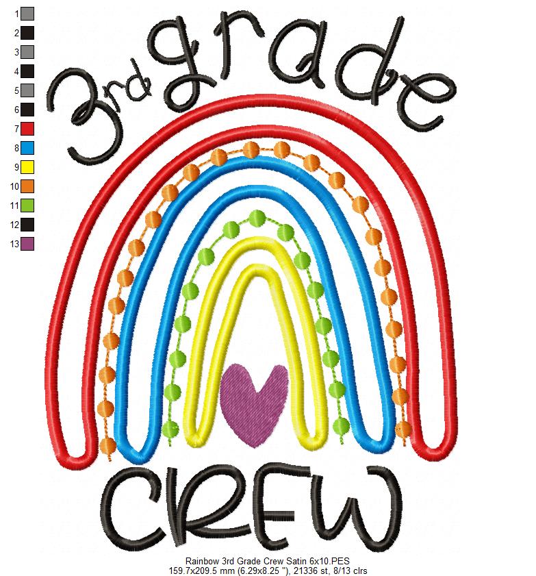 Rainbow 3rd Grade Crew - Satin and Bean Stitch Applique - Set of 2 designs