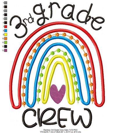 Rainbow 3rd Grade Crew - Satin and Bean Stitch Applique - Set of 2 designs