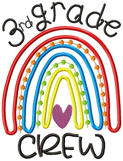 Rainbow Pre-K to 6th Grade Crew - Satin and Bean Stitch Applique - Set of 16 designs