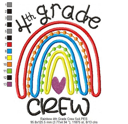 Rainbow 4th Grade Crew - Satin and Bean Stitch Applique - Set of 2 designs