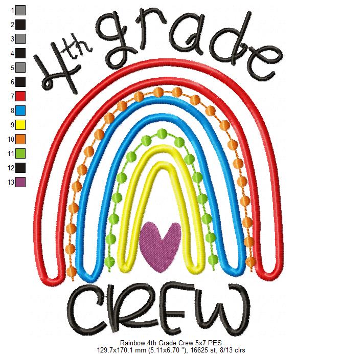 Rainbow 4th Grade Crew - Satin and Bean Stitch Applique - Set of 2 designs