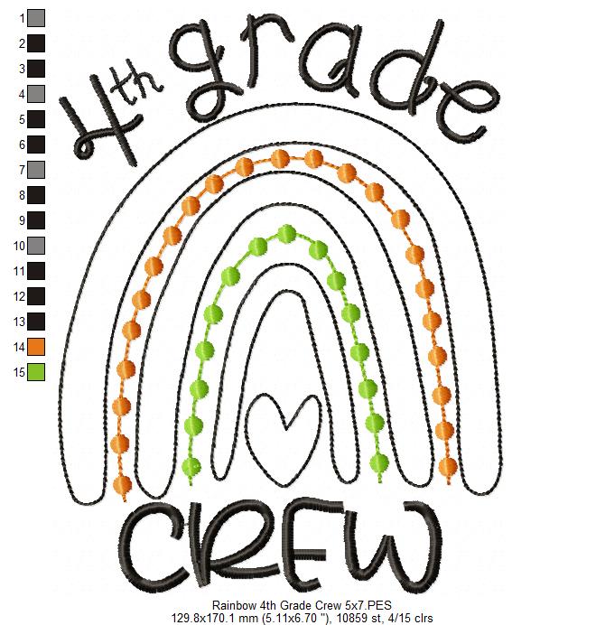 Rainbow 4th Grade Crew - Satin and Bean Stitch Applique - Set of 2 designs