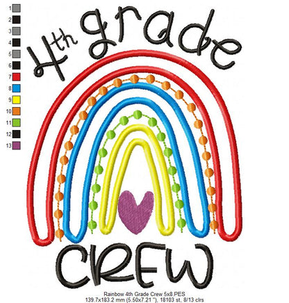 Rainbow 4th Grade Crew - Satin and Bean Stitch Applique - Set of 2 designs