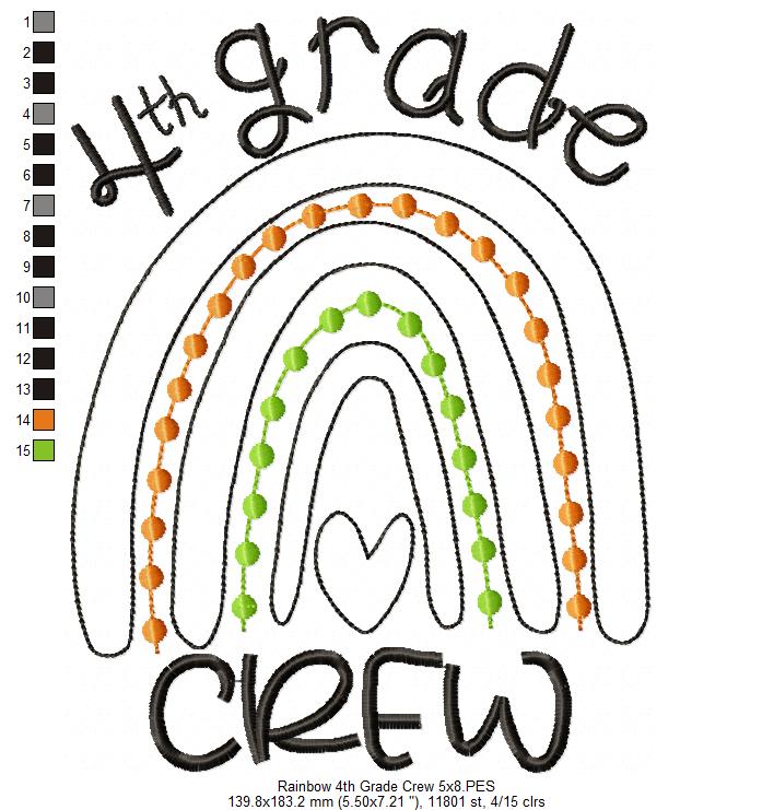 Rainbow 4th Grade Crew - Satin and Bean Stitch Applique - Set of 2 designs