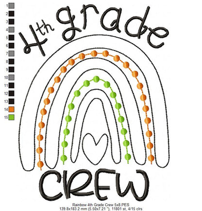 Rainbow 4th Grade Crew - Satin and Bean Stitch Applique - Set of 2 designs