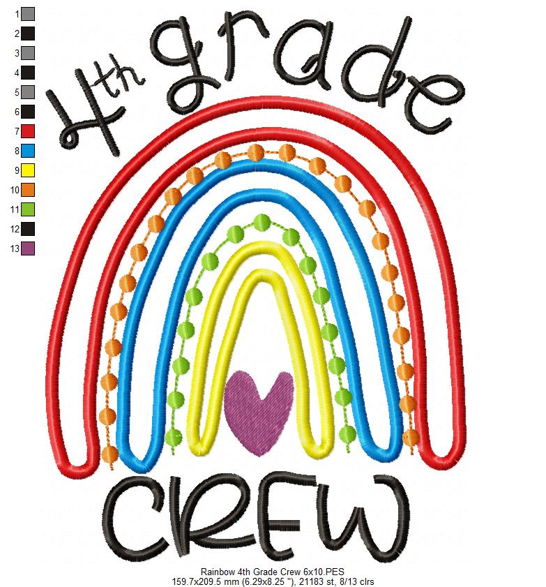 Rainbow 4th Grade Crew - Satin and Bean Stitch Applique - Set of 2 designs