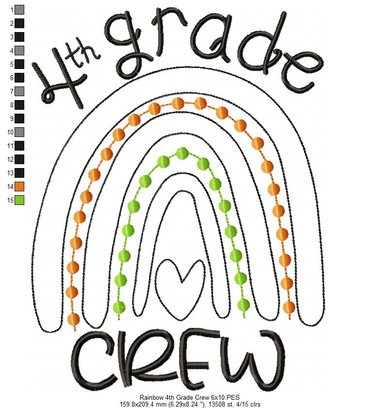 Rainbow 4th Grade Crew - Satin and Bean Stitch Applique - Set of 2 designs