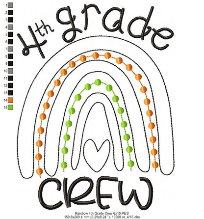 Rainbow 4th Grade Crew - Satin and Bean Stitch Applique - Set of 2 designs