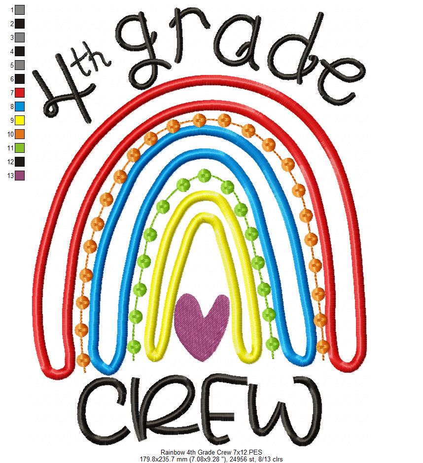 Rainbow 4th Grade Crew - Satin and Bean Stitch Applique - Set of 2 designs