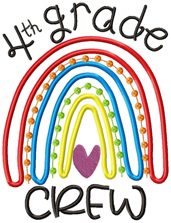 Rainbow 4th Grade Crew - Satin and Bean Stitch Applique - Set of 2 designs