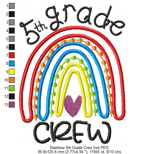 Rainbow 5th Grade Crew - Satin and Bean Stitch Applique - Set of 2 designs