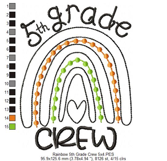 Rainbow 5th Grade Crew - Satin and Bean Stitch Applique - Set of 2 designs