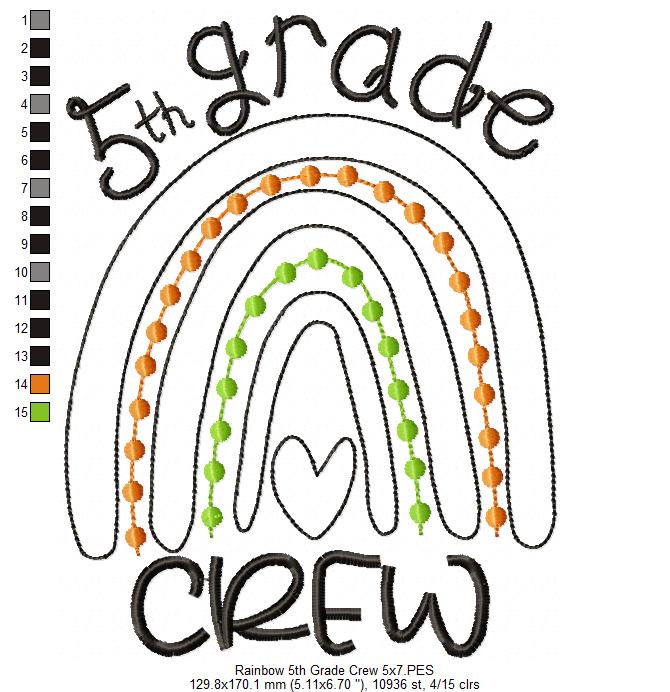 Rainbow 5th Grade Crew - Satin and Bean Stitch Applique - Set of 2 designs