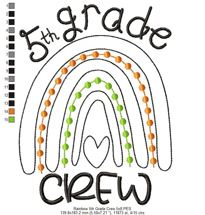 Rainbow 5th Grade Crew - Satin and Bean Stitch Applique - Set of 2 designs