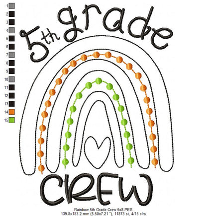 Rainbow 5th Grade Crew - Satin and Bean Stitch Applique - Set of 2 designs