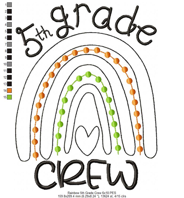 Rainbow 5th Grade Crew - Satin and Bean Stitch Applique - Set of 2 designs