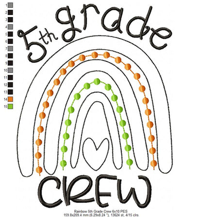 Rainbow 5th Grade Crew - Satin and Bean Stitch Applique - Set of 2 designs