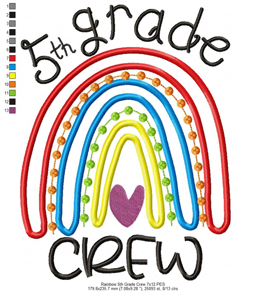 Rainbow 5th Grade Crew - Satin and Bean Stitch Applique - Set of 2 designs