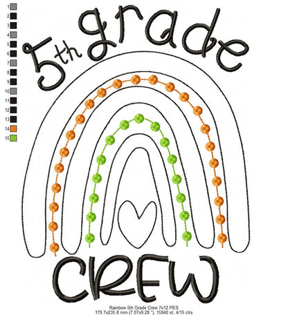 Rainbow 5th Grade Crew - Satin and Bean Stitch Applique - Set of 2 designs