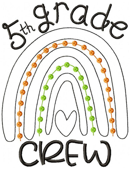 Rainbow 5th Grade Crew - Satin and Bean Stitch Applique - Set of 2 designs