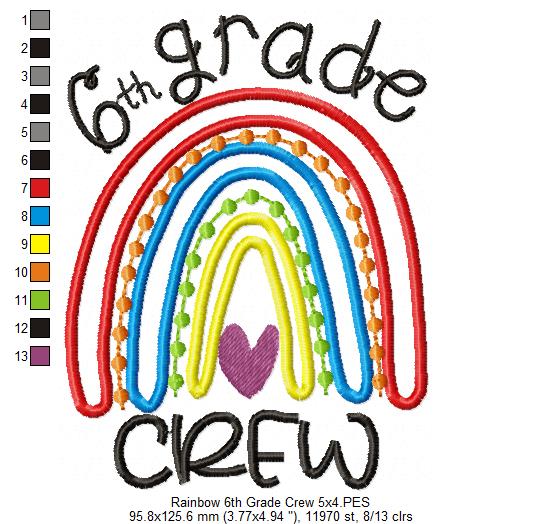 Rainbow 6th Grade Crew - Satin and Bean Stitch Applique - Set of 2 designs