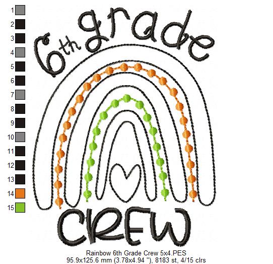 Rainbow 6th Grade Crew - Satin and Bean Stitch Applique - Set of 2 designs