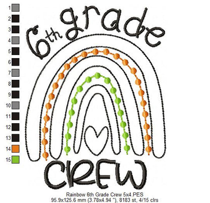 Rainbow 6th Grade Crew - Satin and Bean Stitch Applique - Set of 2 designs