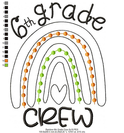 Rainbow 6th Grade Crew - Satin and Bean Stitch Applique - Set of 2 designs