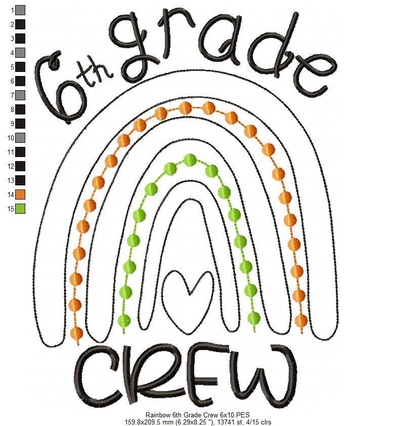 Rainbow 6th Grade Crew - Satin and Bean Stitch Applique - Set of 2 designs