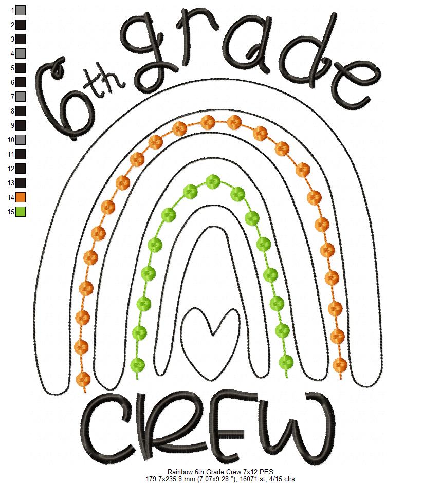 Rainbow 6th Grade Crew - Satin and Bean Stitch Applique - Set of 2 designs