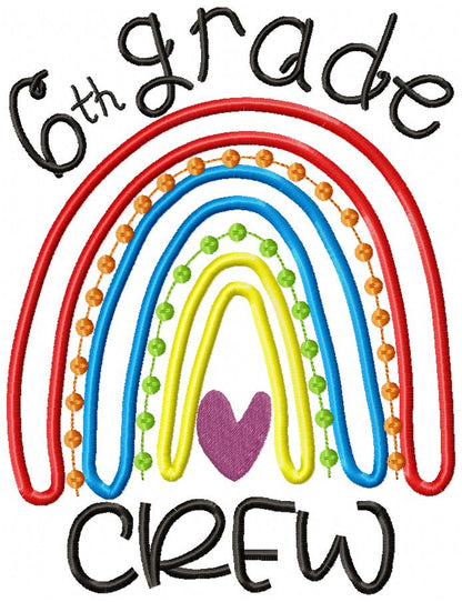 Rainbow Pre-K to 6th Grade Crew - Satin and Bean Stitch Applique - Set of 16 designs