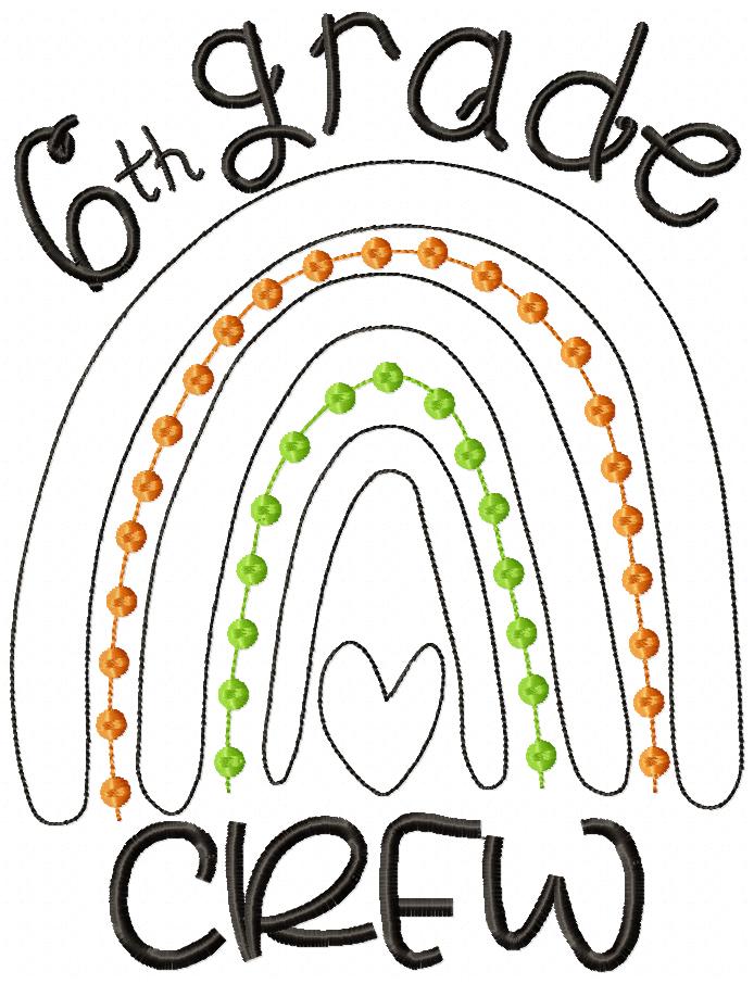Rainbow 6th Grade Crew - Satin and Bean Stitch Applique - Set of 2 designs