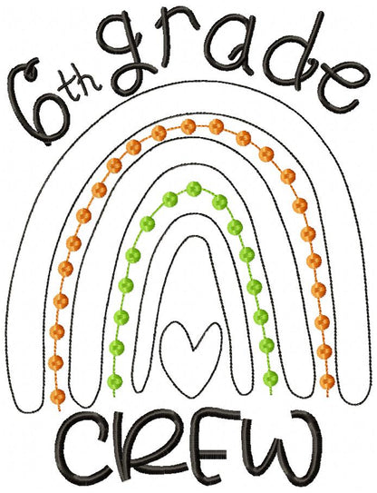 Rainbow 6th Grade Crew - Satin and Bean Stitch Applique - Set of 2 designs