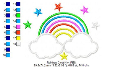 Rainbow, Stars and Clouds - Applique Embroidery