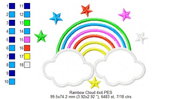 Rainbow, Stars and Clouds - Applique Embroidery
