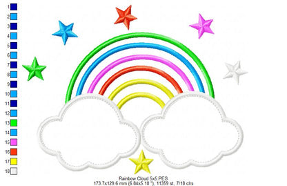 Rainbow, Stars and Clouds - Applique Embroidery