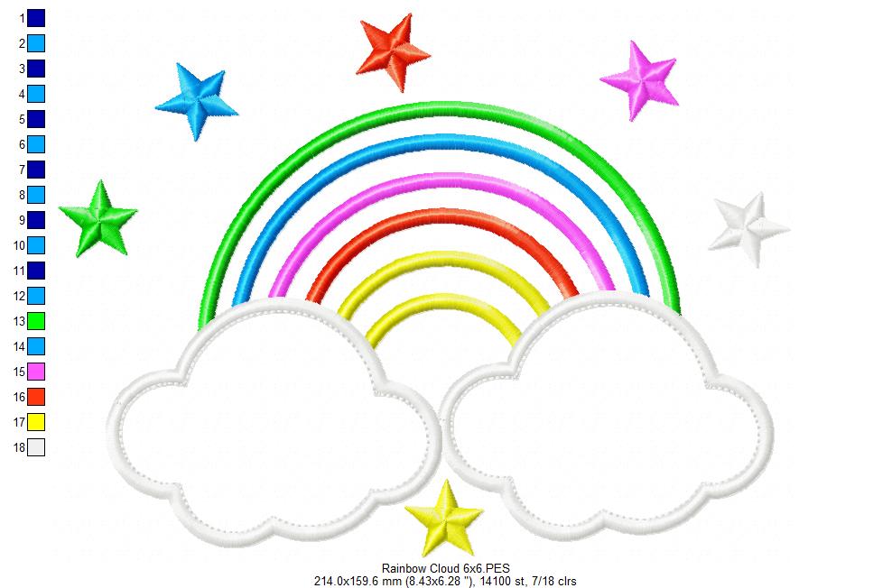 Rainbow, Stars and Clouds - Applique Embroidery