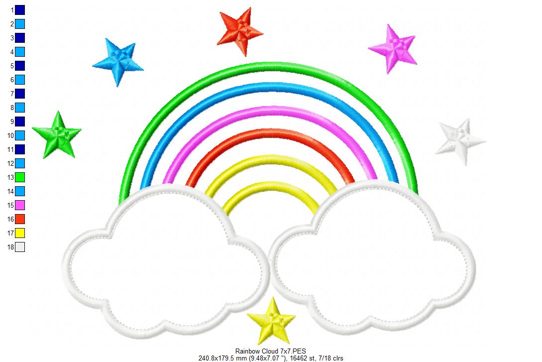 Rainbow, Stars and Clouds - Applique Embroidery