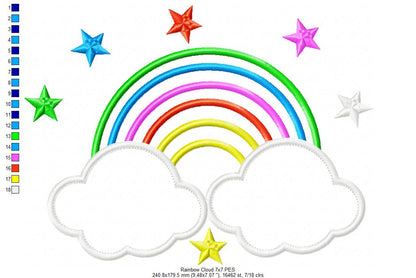 Rainbow, Stars and Clouds - Applique Embroidery