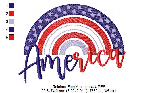 Rainbow American USA  Flag - Fill Stitch