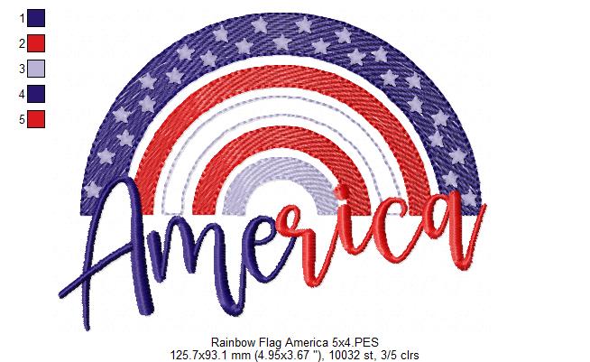Rainbow American USA  Flag - Fill Stitch