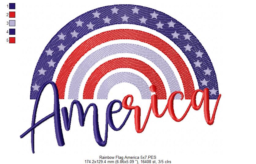 Rainbow American USA  Flag - Fill Stitch
