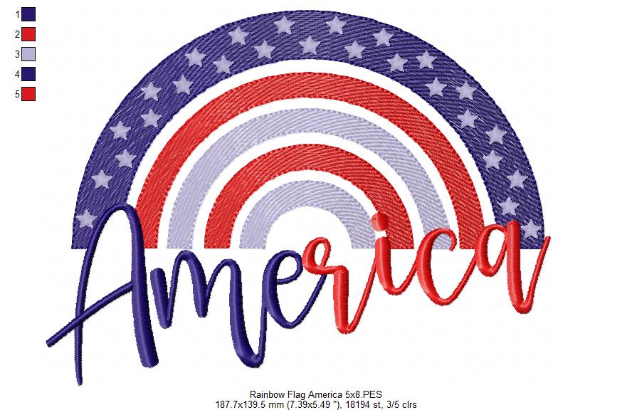 Rainbow American USA  Flag - Fill Stitch