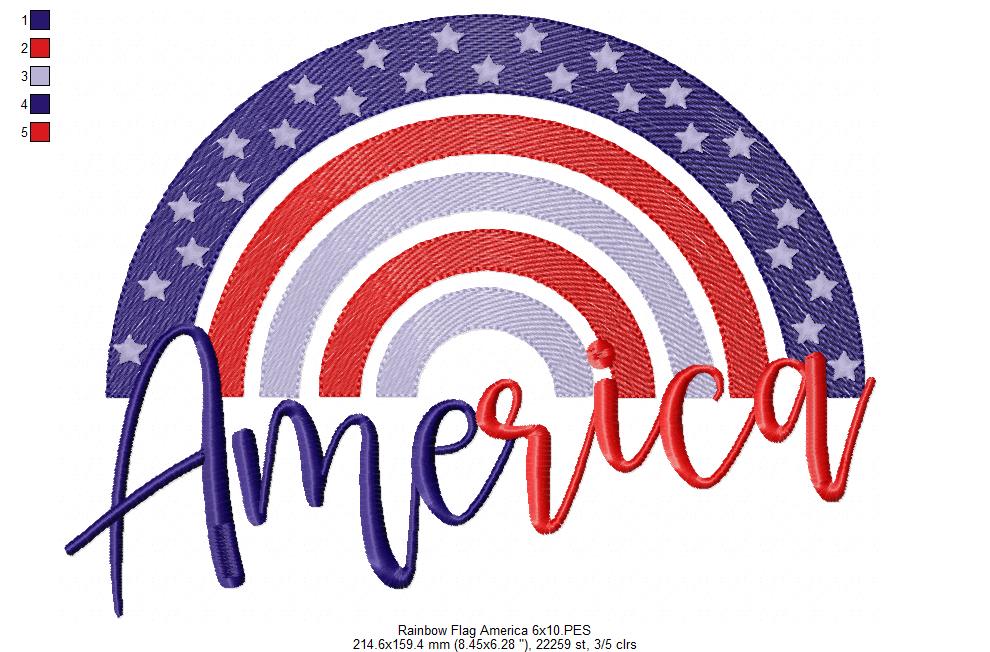 Rainbow American USA  Flag - Fill Stitch