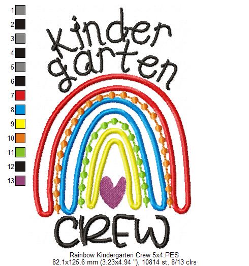 Rainbow Kindergarten Crew - Satin and Bean Stitch Applique - Set of 2 designs