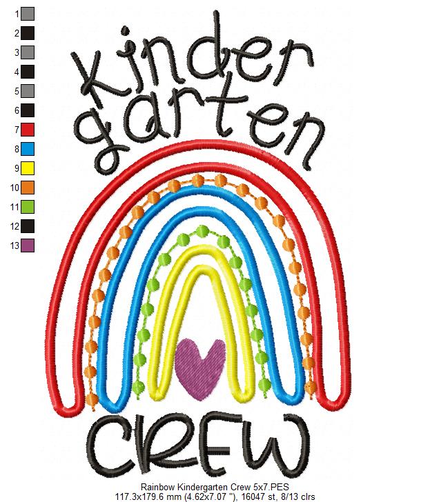 Rainbow Kindergarten Crew - Satin and Bean Stitch Applique - Set of 2 designs